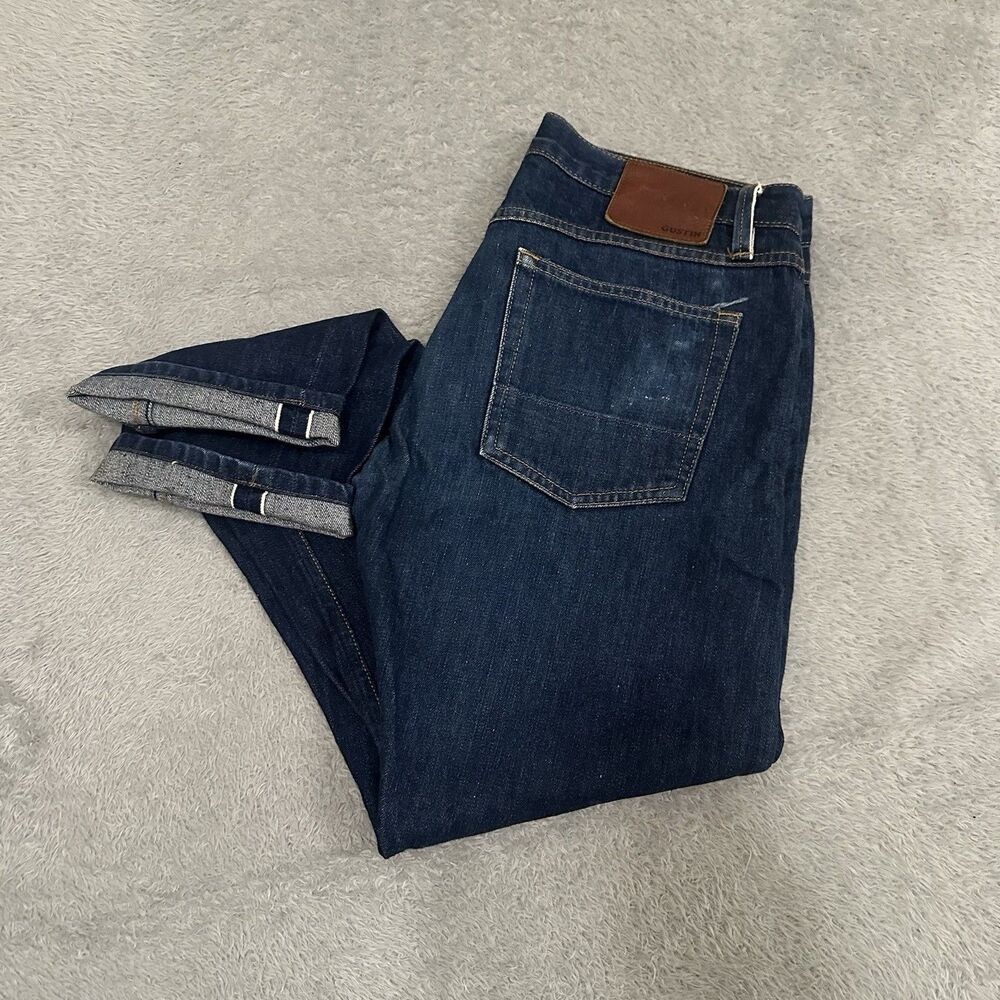 Gustin Jeans Mens 34x29 Blue Selvedge Skinny Fit Raw Denim Casual California*
